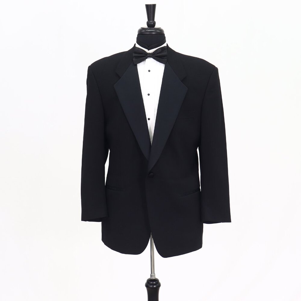 Vintage 1990s 40R Black Solid 1-Button Sport Coat Blazer Jacket T319